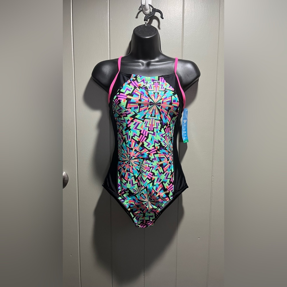 Speedo One Piece Swimsuit Girls 16 Multicolor and Black NWT